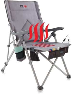 POP Design, The Hot Seat, Heated Portable Chair, Perfect for Camping, Sports, Beach, and Picnics. USB Heated with Extra-Large Armrests, X-Large Travel Bag, 5 Pockets, Cup Holder, Battery NOT Included