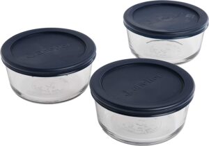 Anchor Hocking Round Glass 2Cup Food Storage Containers with Blue Snug Fit Lids