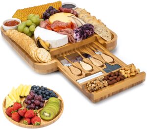 SMIRLY Bamboo Cheese Board and Knife Set: Large Charcuterie Boards Set & Cheese Platter