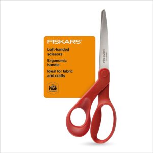 Fiskars Left-Handed Scissors – Ergonomically Contoured – 8″ Stainless Steel – Paper and Fabric Scissors for Office, and Arts and Crafts – Red