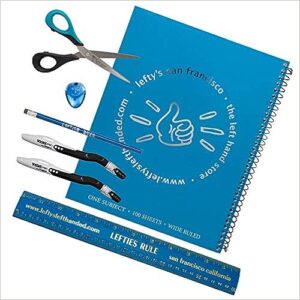 Left-handed 7 Piece Set, Blue Implements, Blue Notebook