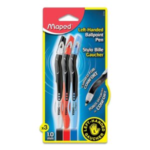 Maped – Visio Left-Handed Quick-Drying Ballpoint Pen – 3 Pack – Left Handed – Innovative