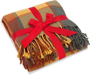 Fall Plaid Throw Blanket With Tassels