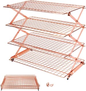2/3/4-Tier Collapsible Cooling Rack with Adjustable 3 Setting Design Stackable Cooling Roasting Cooking for Cookies Baking – Copper Cooking Utensils