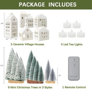 Christmas Ceramic Village and Trees