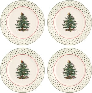 Christmas Tree Collection Dessert Plates, Set of 4, Polka Dot Design