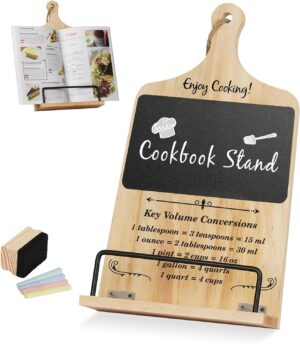 Cookbook Stand for Kitchen Counter with Chalkboard Eraser