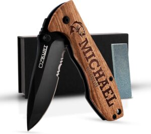 Personalized Engraved Oak Wood Pocket Knife