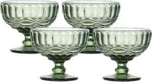 Green Vintage Pressed Pattern Glass Ice Cream Cups/Dessert Bowls