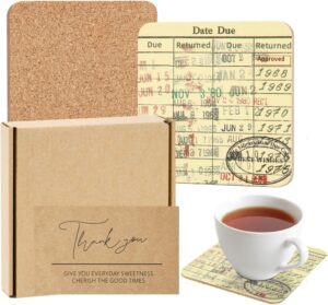 Vintage Library Due Date Card Coaster Set