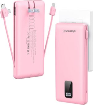 Portable Charger with Built-in Cables and AC Wall Plug