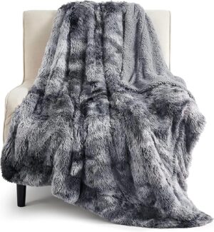 Bedsure Soft Fuzzy Faux Fur Throw Blanket Grey