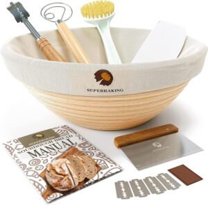 Superbaking Bread Proofing Basket, Round 9 inch Sourdough Starter Kit, Proofing Basket for Bread baking, Bread Making Supplies Tools