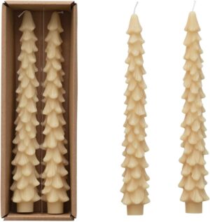 Unscented Tree Shaped Taper Candles Eggnog Beige