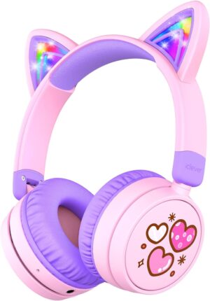 iClever Kids Bluetooth Headphones, Light Up Cat Ear