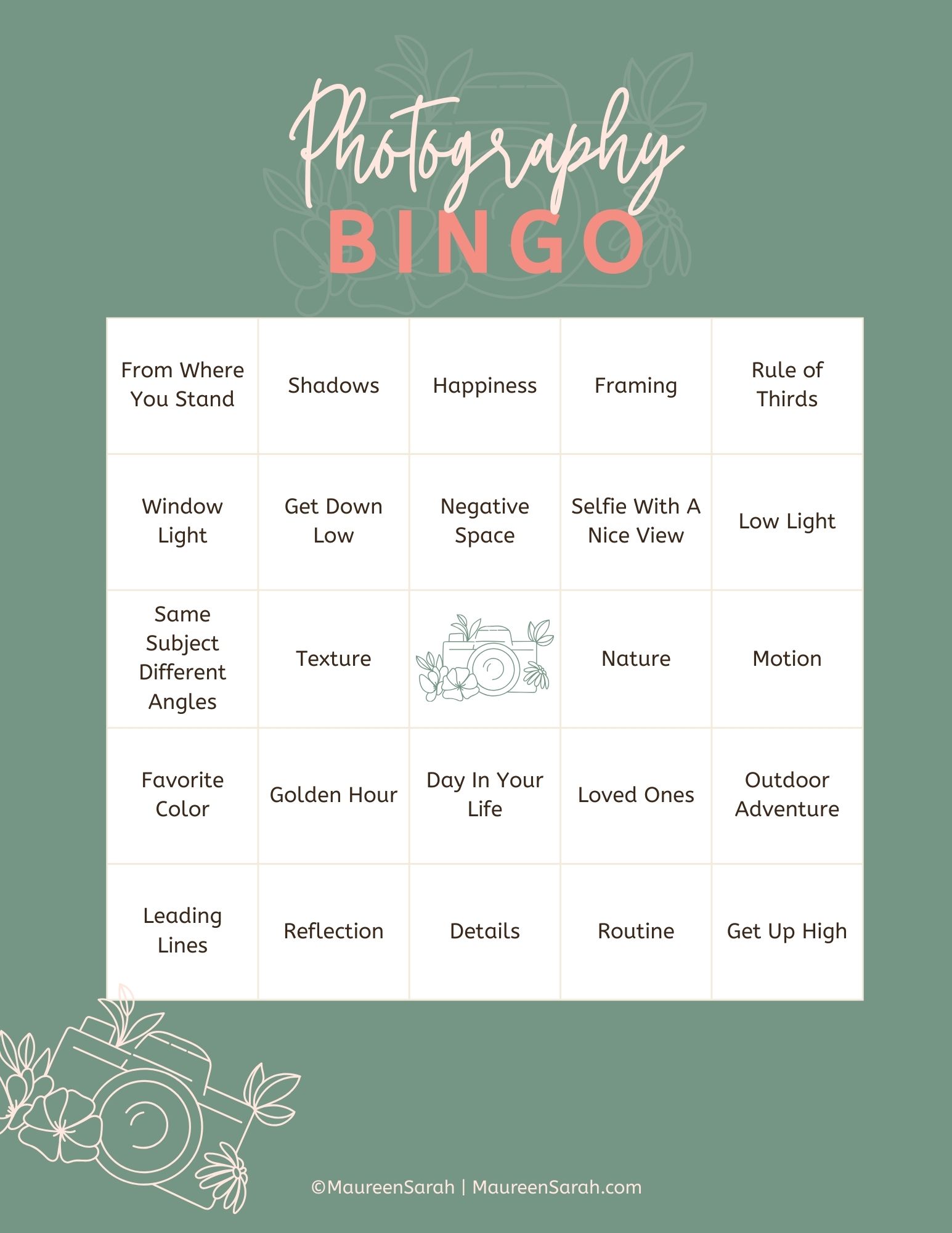 Maureen Sarah Photography Bingo Card