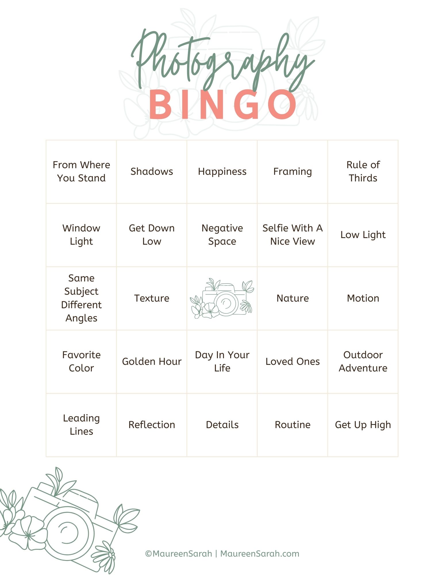 Maureen Sarah Photography Bingo
